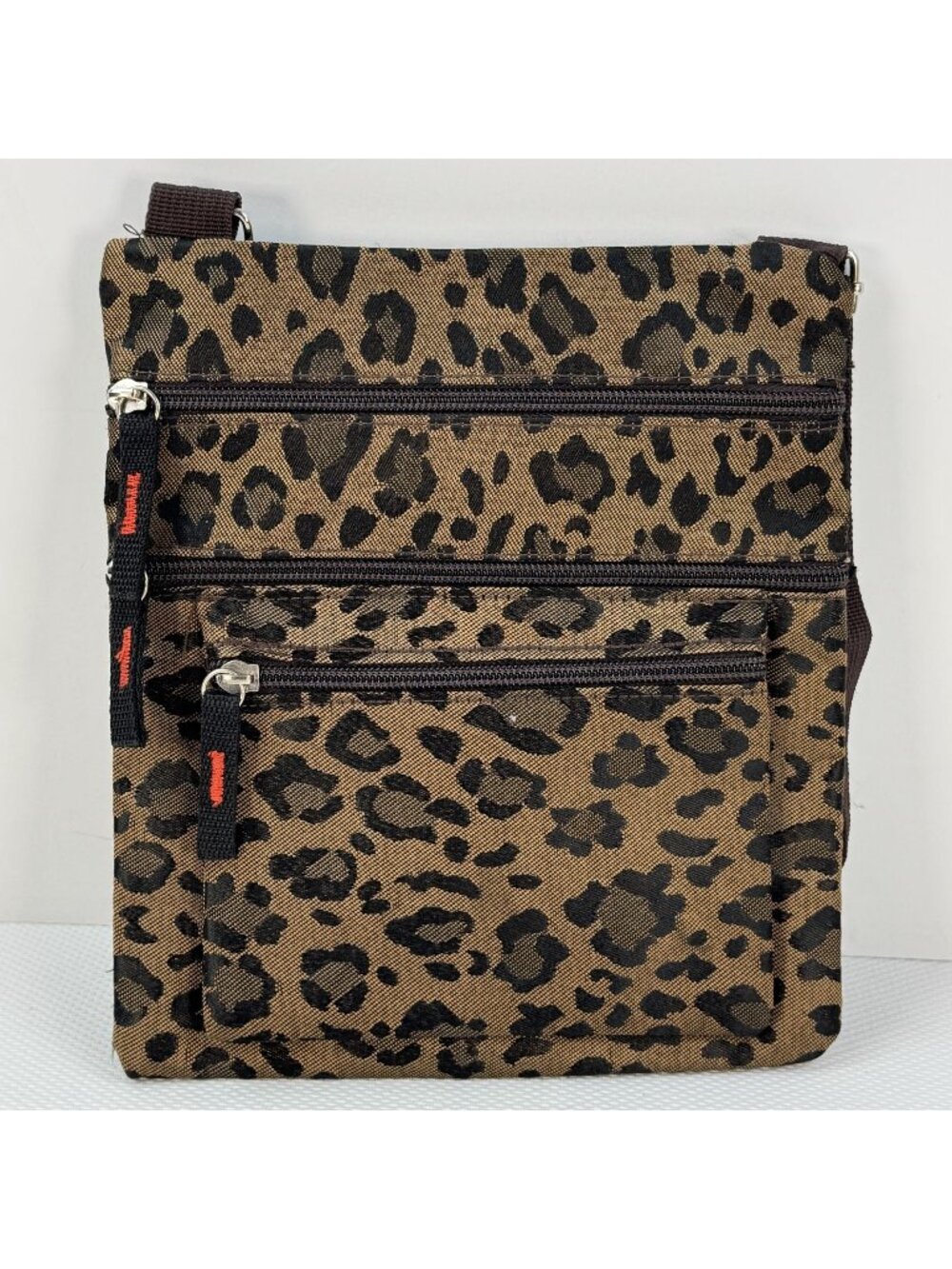 Leopard Print Crossbody Bag Adjustable Strap Multiple Zipper Pockets Purse